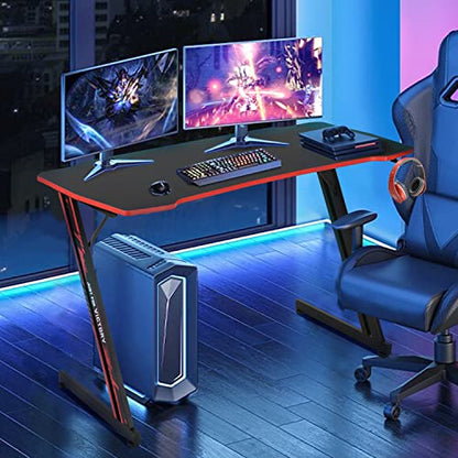 47 inch Gaming Z-Shaped Computer Desk PC Computer Table Home Office Desk Ergonomic Gamer Workstation with Headphone Hook, Red - color: Red, size: 47 Inch