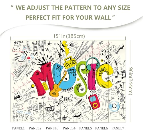 Music Graffiti Wallpaper Fan Guitar Drums Large Wall Mural | 151"x96", for Bedroom Living Room Bathroom, Textured Fabric, Not Peel and Stick - color: Mural 07, size: 151" x 96"