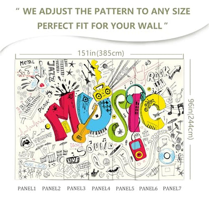 Music Graffiti Wallpaper Fan Guitar Drums Large Wall Mural | 151"x96", for Bedroom Living Room Bathroom, Textured Fabric, Not Peel and Stick - color: Mural 07, size: 151" x 96"