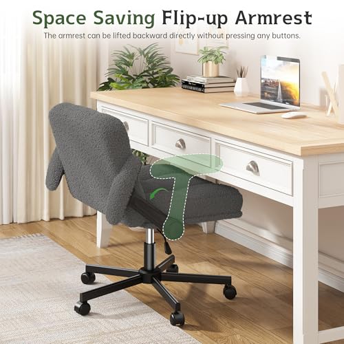 DurayLoly Criss Cross Chair with Wheels & Flip-up Arms | 360° Swivel,Plush Teddy Fabric Cross Legged Chair,Adjustable Heightfor Bedroom, Home Office, Apartment,Grey - color: Grey