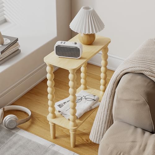 Veegle Narrow Side Table, Small End Table with Storage Shelf, 2-Tier Small Coffee Tables for Living Room, Bedroom, Narrow Spaces (Yellow Oak) - color: Natural-2 Tier Shelf