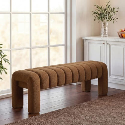 43.3" Bedroom Bench, Upholstered Brown Boucle Ottoman, Modern Tufted Dining Bench with Solid Wood Legs and Adjustable Foot Pegs for Entryway, Dining Room and Living Room (Rust Brown Boucle) - color: Rust Brown Boucle, size: 43.3"