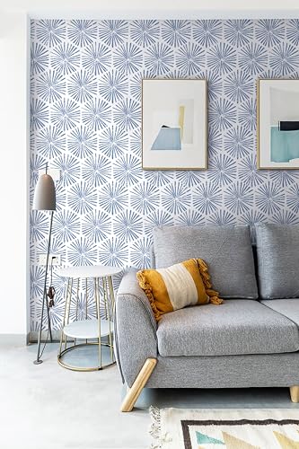 Safiyya Wallpaper Peel and Stick Blue and White Contact Paper 196"x17.3" Modern Boho Geometric Wall Paper Waterproof Self Adhesive Removable Vinyl Wallpaper for Bathroom Bedroom - color: Blue, size: 17.3" x 196"