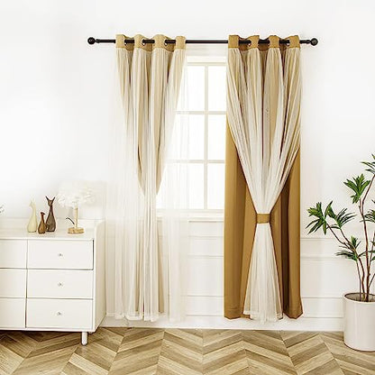 INLINAS Blackout Curtains with Sheer Overlay, Gold, 52x84 Inches | Grommet Top Double Layer Curtains for Bedroom and Living Room Thermal Reduction Light Blocking and Energy Saving, Set of 2 - color: Gold, size: 52"W x 84"L (Pack of 2)