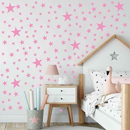 174pcs Mixed Size Star Wall Stickers Home Decor Bedroom Removable Nursery Wall Decals Kids DIY Art Decal Gold White Black Star Wall Sticker JW343 (Pink) - color: Pink