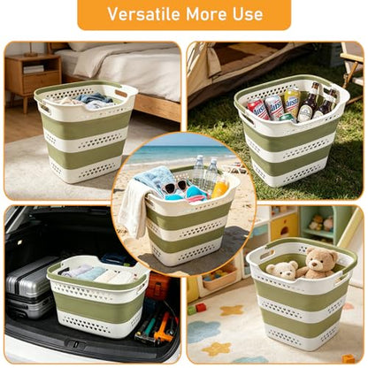 2 Pcs 42L/11.2 Gal Collapsible Laundry Basket - Foldable Plastic Pop Up Hamper with Handles, Space-Saving Storage Organizer for Wet & Dry Clothes, Ideal for Home, Dorm and Apartment Use Green - style: 42L-2green