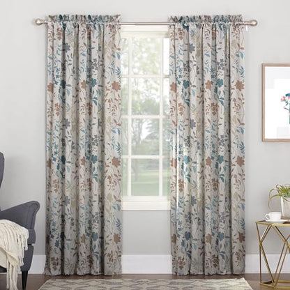 Sun Zero Kara Floral Print Energy Efficient Rod Pocket Curtain Panel, 54" x 63", Stone - color: Stone, size: 54"W x 63"L (Pack of 1)
