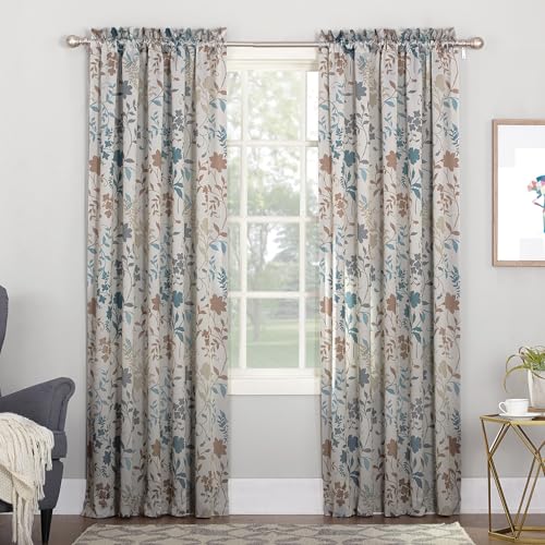 Sun Zero Kara Floral Print Energy Efficient Rod Pocket Curtain Panel, 54" x 95", Stone - color: Stone, size: 54"W x 95"L (Pack of 1)