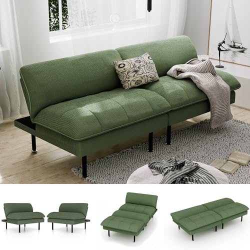 Ribilake 70" Futon Sofa Bed, 4 in 1 Multi-Function Couch Sleeper with Adjustable Backrest, Modern Convertible Futon, Recliner Small Loveseat for Living Room, Dorm, Green - color: Green, size: 1Set