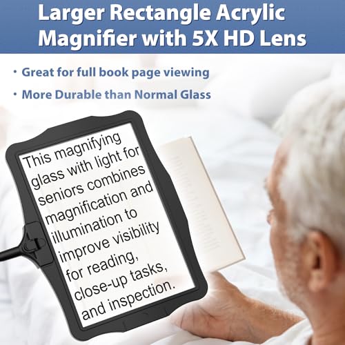 Magnifying Glass w/Light for Seniors Elderly Reading Full Page Diamond Painting, Magnifier w/Dimmable LED Desktop Lamp, Hands Free Magnifier for Crafts Arts Sewing Close Work