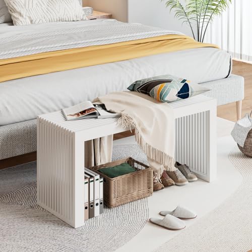 APRTAT Bamboo Dining Bench 35-Inch Indoor Wood Shoe Rack Bench for Entryway | Easy Assemble, Sturdy & Durable,Slatted Design,Versatile Everyday Seating,Living Room Hallway Bedroom Bathroom - color: White, size: Long