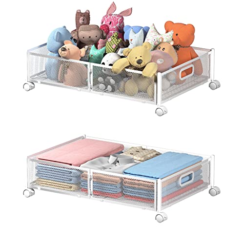 Under Bed Storage Containers, Under Bed Shoe Storage With Wheels, Foldable Bedroom Storage Organization with Handles, Under Bed Storage Bins Drawer For Clothes, Blankets And Shoes, Bedding - color: WHITE, size: 2 Pack