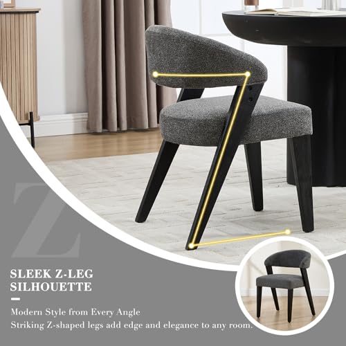 Mid Century Modern Dining Chairs with Arms Set of 2, Upholstered Kitchen & Dining Room Chairs, Barrel Backs/Black Solid Wood Legs, Comfortable Accent Chairs for Living Room, Chenille Grey - color: Grey