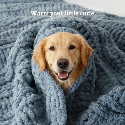 Battilo Chunky Knit Throw Blanket for Couch, 50"x60", Dusty Blue | Hand Knit with Chunky Yarn, Cozy Warm Soft Chenille Throw Blanket for Bed, Sofa, Living Room - color: Dusty Blue