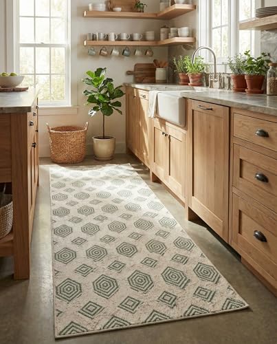 Rugs.com - Sabrina Soto Casa Rug – 8 Ft Runner Green Textured Cotton Runner Modern Geometric Design, Perfect for Hallways and Entryways - color: Green, size: 2'3" x 8' (Runner)