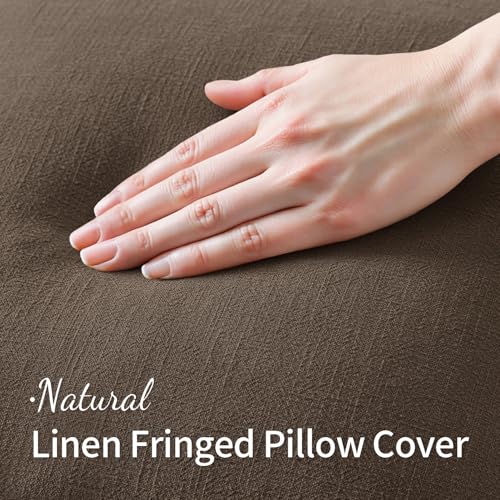 MIULEE Linen Fringe Decorative Fall Pillow Covers Chocolate Brown 18x18 | Set of 2, Cottagecore Decor, Boho Farmhouse Neutral Pillow Covers, Rustic Fall Couch Cushion Cases for Sofa Bed Living Room - color: Chocolate Brown, size: 18" x 18" (Pack of 2)