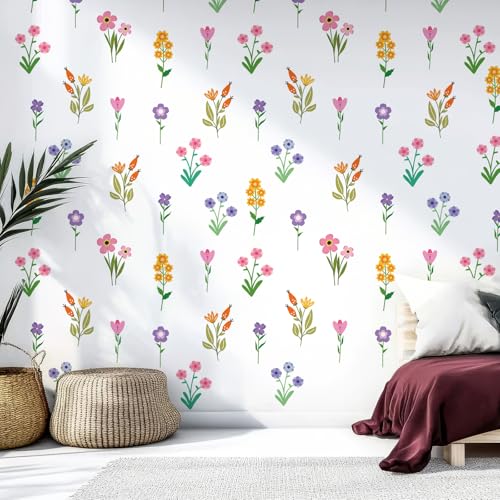 Zonon 6 Pcs Flowers Wall Decals Stickers Vinyl Removable Peel and Stick Colorful Dragonflies Floral Wall Murals Decor for Bedroom Living Room Nursery(Small Flower) - style: Small Flower