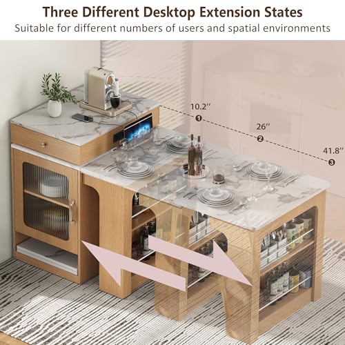 59.5" Kitchen Island with Extendable Dining Table, Kitchen Storage Table with Double-Sided Storage & Drawers, Power Outlet, Side Open Shelves, for Dining Room (Natural3) - color: Natural3