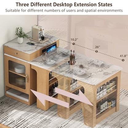 59.5" Kitchen Island with Extendable Dining Table, Kitchen Storage Table with Double-Sided Storage & Drawers, Power Outlet, Side Open Shelves, for Dining Room (Natural3) - color: Natural3