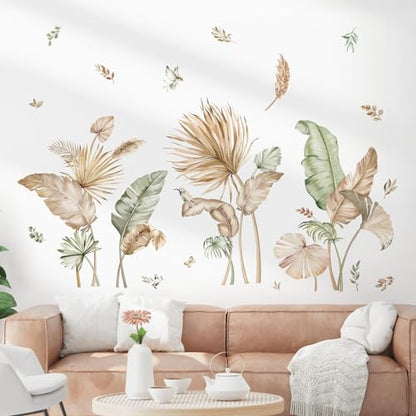 decalmile Boho Tropical Leaves Palm Leaf Green Plants Wall Decals Stickers - color: A