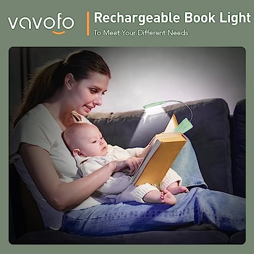VAVOFO Rechargeable Book Light for Reading in Bed Kids, 7 LED Reading Light with 9-Level Warm Cool White Daylight, Eye Care Lamp with Power Indicator for Bookworms (Avocado Green) - color: Avocado Green