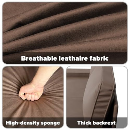 84" Loveseat Couch, 3 Seater Leathaire Sofa with 4 Side Pockets, Removable and Washable Cushions, Living Room，Apartment, Office (Coffee) - color: Coffee Leathaire, size: 84 "