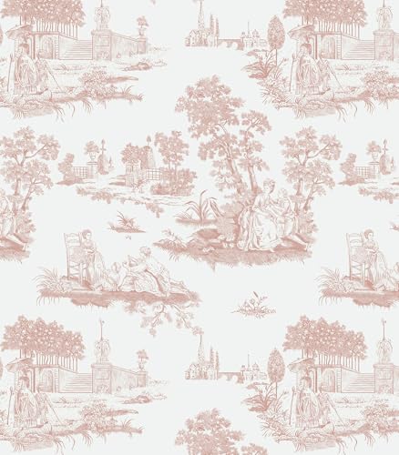 Hopepak 17.3"x197" White and Pink Peel and Stick Wallpaper for Bedroom Bathroom Vintage Toile Wall Paper Self Adhesive Waterproof Removable French Contact Paper Decoral Cabinets Shelf Drawer - color: Pink/White, size: 17.3" x 197"
