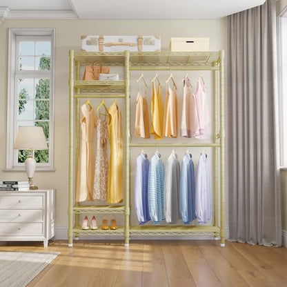 VIPEK V2 Heavy Duty Clothes Rack, Metal Closet Rack Organizer, Gold | Garment Racks with 4 Tiers Wire Shelving 3 Hanging Rods, Compact Freestanding Closet Metal Closet Rack, Max Load 700LBS - color: Gold, style: V2
