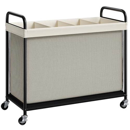 ELYKEN Laundry Hamper 4 Section, 140L Rolling Laundry Sorter with Wheels | Removable Washable Liner Bags, Sturdy Steel Frame and Metal Handle, 4 Divided Clothes Hamper Cart for Laundry Room & Bedroom - color: Beige, size: 4-Section