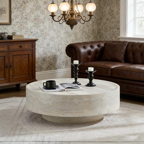 Round Faux Marble Coffee Table, Fiberglass Modern Center Table for Living Room, Stylish Accent Furniture with Durable Build, Ideal for Home Office & Bedroom (35.43''*11.81'' Mars Pattern) - color: 35.43''*11.81'' Mars Pattern