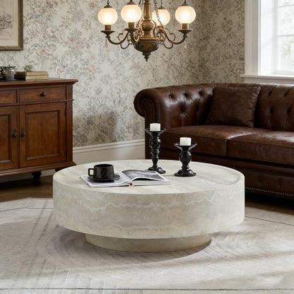 Round Faux Marble Coffee Table, Fiberglass Modern Center Table for Living Room, Stylish Accent Furniture with Durable Build, Ideal for Home Office & Bedroom (35.43''*11.81'' Mars Pattern) - color: 35.43''*11.81'' Mars Pattern