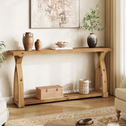 Wood Console Table for Entryway, 63" Entryway Table with Storage | Farmhouse Narrow Long Sofa Table with 2-Tier Shelves, Couch Table Behind Sofa for Entrance, Foyer, Living Room, Rustic Brown - color: Rustic Brown