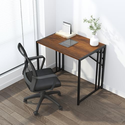 Lutown-Teen 32 inch Folding Small Desk, Mahogany | Writing Gaming Computer Camping Desk for Small Spaces, No Assembly Required Home Office Desk - color: Mahogany, size: 32 Inch