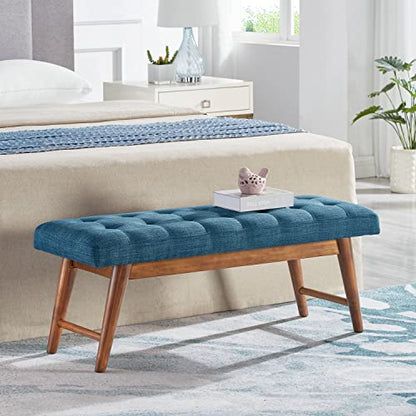 Amazon Basics Modern Haraden Upholstered Button-Tufted Bench, Blue, 16 x 44 x 17 in - color: Blue, style: Americana