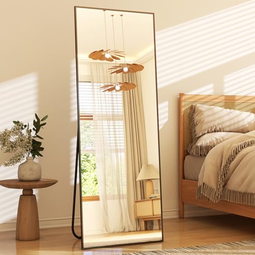 58"x18" Full Length Mirror Full Body Mirror Freestanding Hanging or Leaning Rectangle Floor Mirror Aluminum Alloy for Bedroom Bathroom Living Room,Black - color: Black, size: 58"L x 18"W