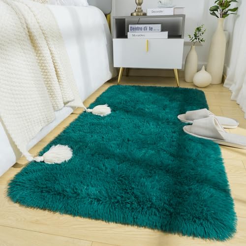 BENRON Fluffy Runner Rugs 2x4, Soft Runners for Bedroom Hallyway Teal Green | Modern Washable long Rugs for Entryway Kitchen Dorm, Throw Area Rug for Kids Girls Room Decor, Non Slip Indoor Plush rug - color: Teal, size: 2' x 4' (Runner)