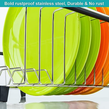 Expandable Multifunctional Dish Drying Rack, Over The Sink, in Sink Or On Counter Dish Drainer Rack Organizer Shelf with White Utensil Silverware Holder, Rustproof Stainless Steel - color: White
