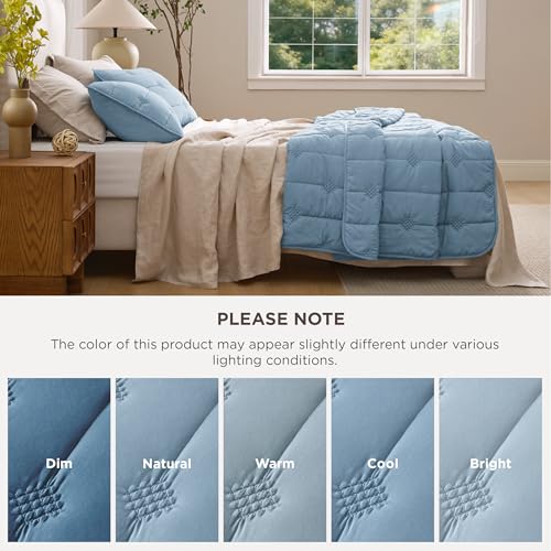 Bedsure Lightweight Comforter Queen Size – Extra Soft & Breathable Quilt Set, 3 Piece Prewashed Cotton-Like Polyester Bedding, Includes 1 Quilt 90x96 Inches with 2 Shams, Machine Washable, Dusty Blue - color: 04 - Dusty Blue, size: Queen / Full (90" x 96"