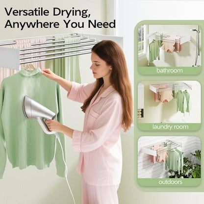 Vikaqi Wall Mounted Clothes Drying Rack 40 inches, Foldable Wall Mount Laundry Rack Folding Indoor, Drying Rack Clothing Collapsible, Hidden Space Saver with Wall Template, 6 Rods, White - color: White, size: 40" Wide