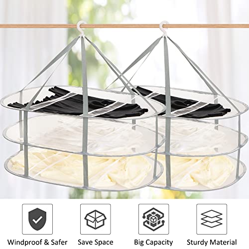 2 Pack 3-Tier Folding Mesh Clothes Hanging Dryer, Sweater Drying Rack, Large Laundry Drying Rack, Lay fold Flat Dry Hanger, Mesh Clothes Hanging Dryer - XL(3Tier)+XL(3Tier) - size: XL(3Tier)+XL(3Tier)
