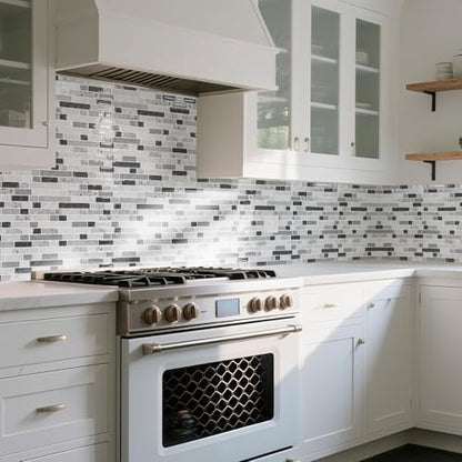 Art3d 10-Sheet Heavy-Duty Peel and Stick Backsplash, Waterproof Wall Tiles Stick on Kitchen Backsplash Living Space, Carrara Grey (Pack of 4) - color: Carrara Grey, size: 12 x 12 Inch (Pack of 4)