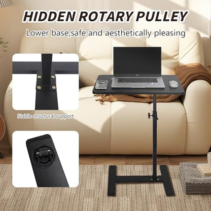 Adjustable Height C Shaped Side Table with Wheels 40 * 60cm | 360° Swivel TV Tray Table, Mobile End Table for Living Room Bedroom Sofa Bed Office - color: Black