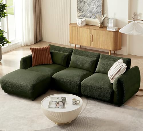 L Shaped Modular Sectional Couch with Removable Ottoman, Convertible Cloud Sofa for Living Room,Comfort Small Couch for Small Spaces(3 Set + 1 Ottomans - Green) - color: Green, size: 3set+1 Ottoman