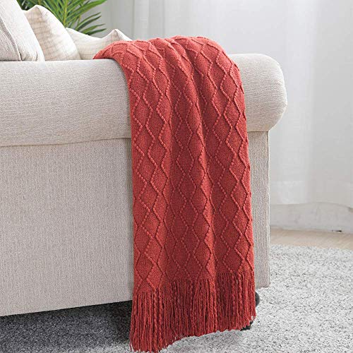 BOURINA Rust Throw Blanket 50x90 Inch Boho Knitted Soft Throw Sofa Blanket | Knitted Throw Blanket 50x90 Inches, Soft Lightweight Boho Weave Throw Decorative Couch Blanket for Living Room Bed Runner - color: Rust, size: 50"x90"
