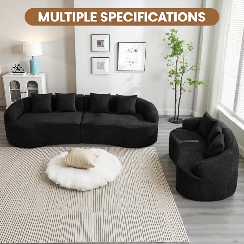 65" Boneless Loveseat Sofa, Curved Chenille Couches for Living Room, Black | Love Seat Cloud Couch, 16.5" Thickened Cushion, 25.2" Deep Seat, Comfy Back Pillow, No Assembly - color: Black, size: Loveseat Sofa
