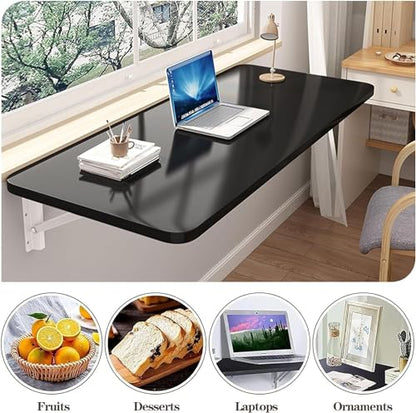 Wall Mounted Folding Table,Black Floating Desk for Small Spaces,Stainless Steel Bracket Laundry Folding Table,Wall Folding Desk,Home Bars and Dining Establishments(80X50cm/31.5"×19.7") - color: Black, size: 31.5 x 19.7 inches