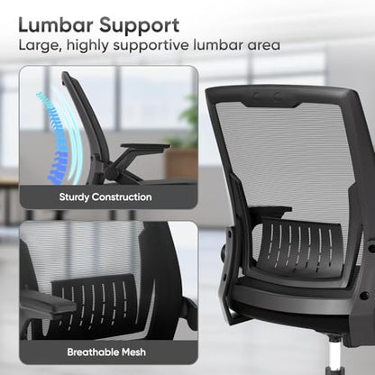 Athena Collection Ergonomic Office Chair for Home Office, 1 Pack | Mid-Back Desk Chair, Flip-Up Armrest, Lumbar Support, Adjustable Height, Comfy Computer Chair for Adults & Women