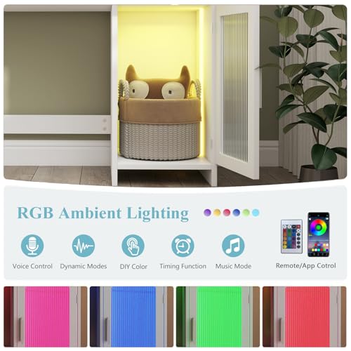 Hadulcet White Vanity Desk with Mirror and Lights, Makeup Vanity with Power Outlet & 10 Shelves, RGB LED Vanity with Drawers, 3 Modes Adjustable Brightness - color: White, size: 15.8"D x 42.9"W x 57.1"H