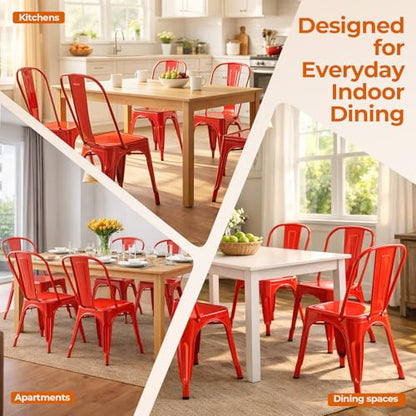Metal Chairs Set of 4 Salsa Red | Dining Chairs Modern Stackable Tolix Chair for Kitchen Bistro Restaurant Dining Room Outdoor - color: Salsa Red
