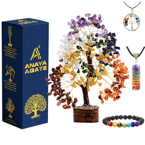 7 Chakra Healing Crystal Tree Kit, Bracelet, Pendant, Necklaces, Handmade Gemstone Money Bonsai Tree of Life Feng Shui Decor for Home Office, Positive Energy, Reiki Healing Gifts for Women - color: Seven Chakra Golden Wire Set (300 Beads)